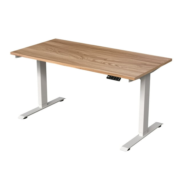 Escritorio Eléctrico de Altura Ajustable Base Blanca I Tablero 150x75 Madera Clara
