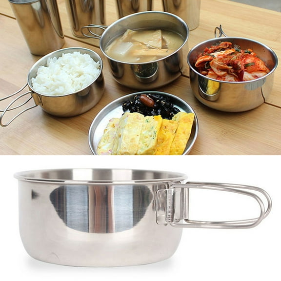 SPRING PARK 300ml/400ml Portable Folding Stainless Steel Camping Bowl BBQ Bowl for Outdoor Activities Camping Hiking