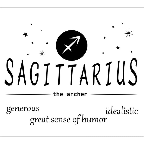 Sagittarius the Archer with Zodiac Symbol Artwork for Living Room Vinyl Wall Decal - Horoscope and Birth Sign with Their Respective Personality Traits Like Generous Idealistic and a Great Sense of Hum