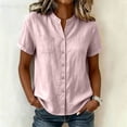 thumbnail image 6 of cocolona Womens Summer Linen Tops Dressy Casual Solid Color Blouses Short Sleeve Crew Neck Button Shirts with Pockets, 6 of 6