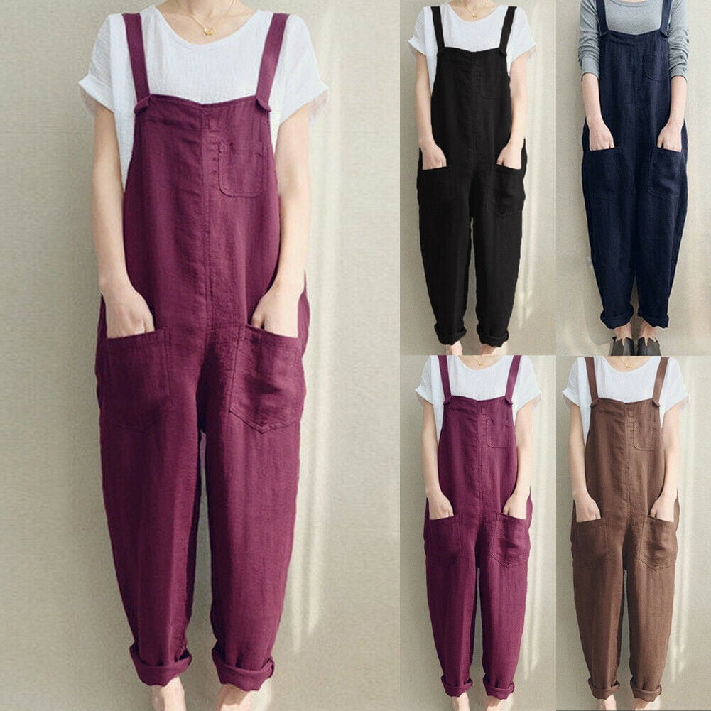8-24 Women Casual Jumpsuits Loose Romper Denim Style Playsuits Holiday Dungarees