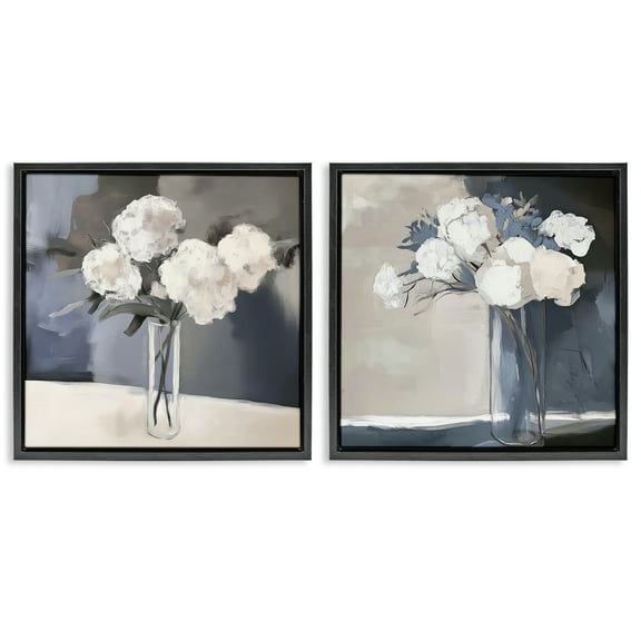 Stupell Industries Gentle Hydrangea Petals 2 Piece Black Framed Floater Canvas Set design by Mona Grace, 18 x 18