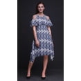 thumbnail image 3 of Bimba Purple Tie-Dye Printed Womens Ruffle Front Cold Shoulder Swing Shift Dress - Small, 3 of 6