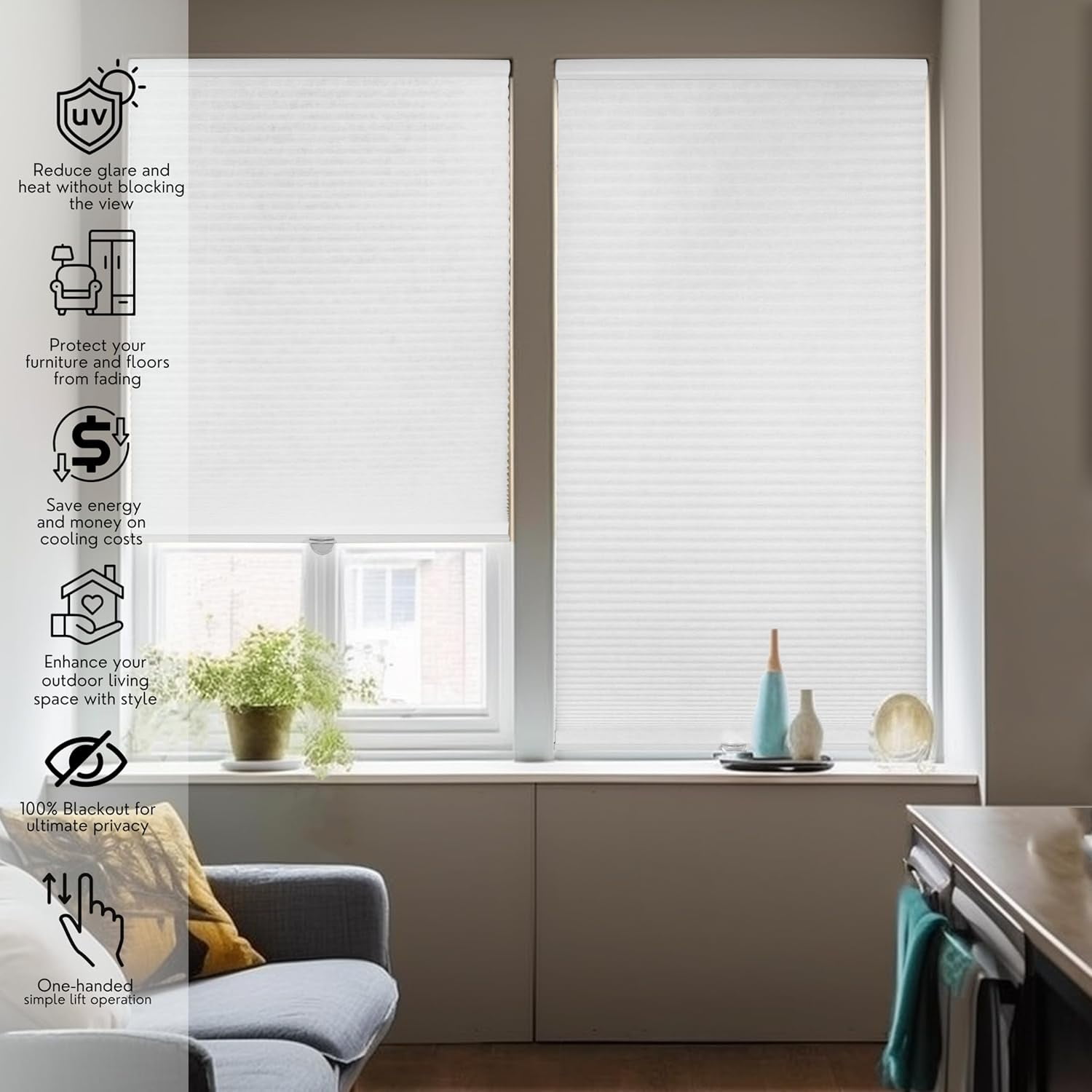Chicology White Cordless Light Filtering Cellular Shades 62 in. W x 72 in. L