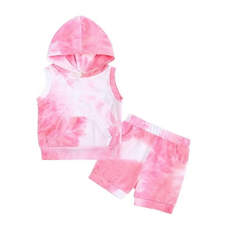 

Newborn Boys Girls Colorful Sleeveless Hooded Pullover Top Shorts Suit Children s Short Sleeve Shorts 2-Piece Set 3-24M