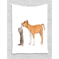 thumbnail image 1 of Dog Tapestry, Kitten Playing with Stafford Puppy Animal Friendship Domestic Pet Lover Print, Wall Hanging for Bedroom Living Room Dorm Decor, 40W X 60L Inches, Oange Brown White, by Ambesonne, 1 of 2