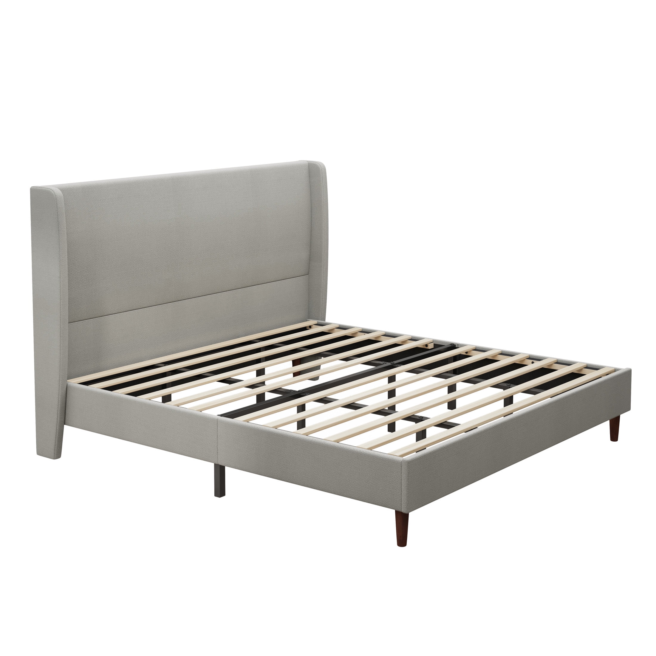 GDF Studio King Size Chenille Upholstered Bed with High Headboard & Wood Slat Support, Light Gray