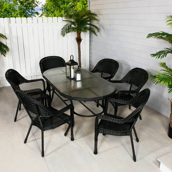Northlight 7-Piece Black Resin Wicker Outdoor Dining Set