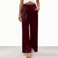 thumbnail image 2 of Gaukiv Womens Satin Drawstring Pants Silky Wide Leg Lounge Trousers Wine L, 2 of 5