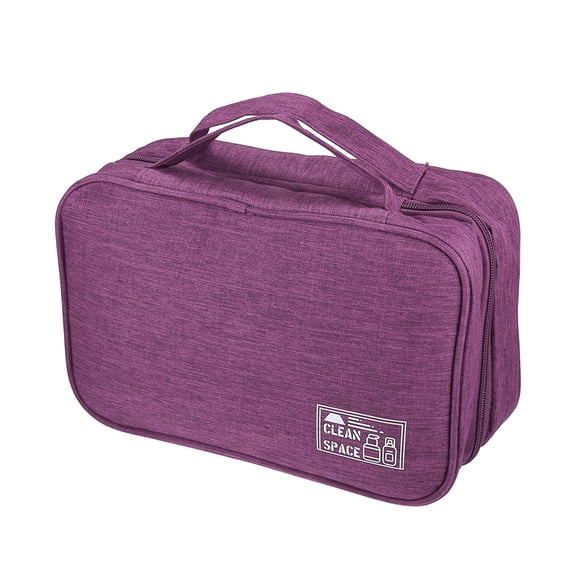 Unique Bargains Travel Toiletry Bag Hanging Makeup Bag with Compartments Water-resistant Foldable Purple