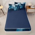 thumbnail image 4 of Homewish Blue Abstract Block Zipper Queen Comforter Set with Fitted Sheet and 2 Pillowcases,Geometric Artwork Zipper Bedding Set,Navy Blue Reversible,4pcs, 4 of 8