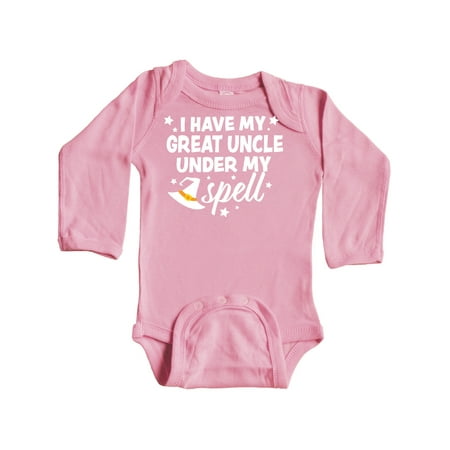 

Inktastic I Have My Great Uncle Under My Spell with Cute Witch Hat Gift Baby Boy or Baby Girl Long Sleeve Bodysuit