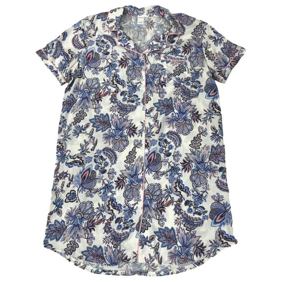 Womens Blue Floral Paisley Collar Sleepshirt Sleep Night Shirt Nightgown Medium