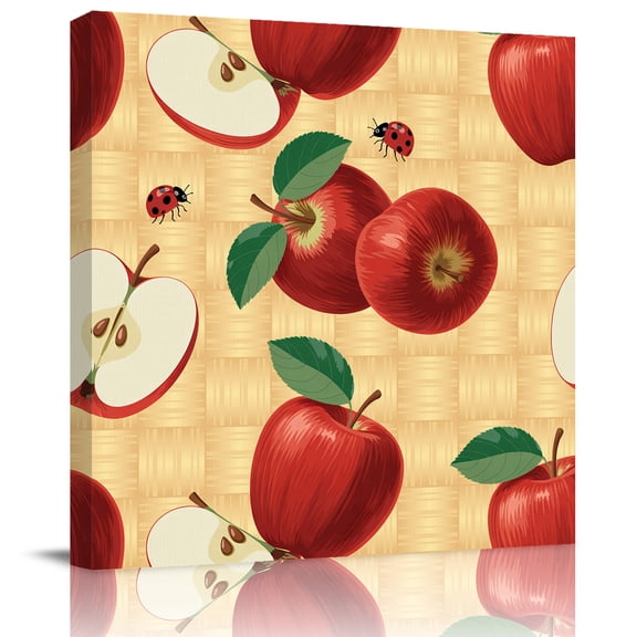 Wall Art Prints, Farmhouse Apples Framed Canvas Prints for Bedroom Living Room Bathroom Office, Country Tropical Fruits Watercolor Gallery Wrap Wall Art Poster for Gifts Home Decor 16"x16"