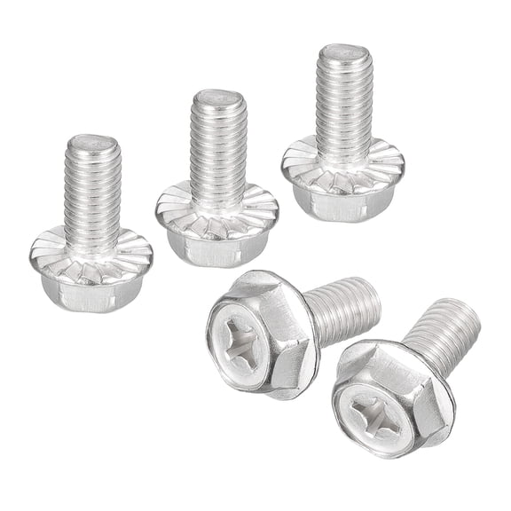 Uxcell M8x16mm Phillips Hex Head Flange Bolts, 5 Pack 304 Stainless Steel Screws