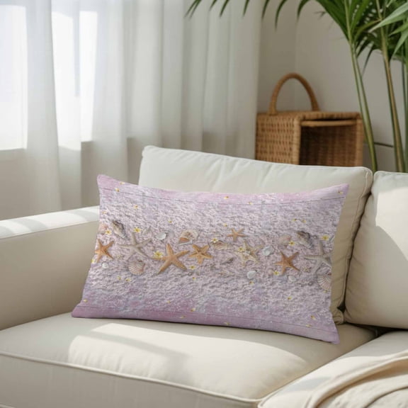 Coastal Beach Starfish Shell Conch Throw Pillow Covers, Decorative Pillow Covers With Hidden Zipper Soft Brushed Microfiber Fabric, Ocean Life Pink Wood Plank Pillowcases for Couch Bed 16x24in