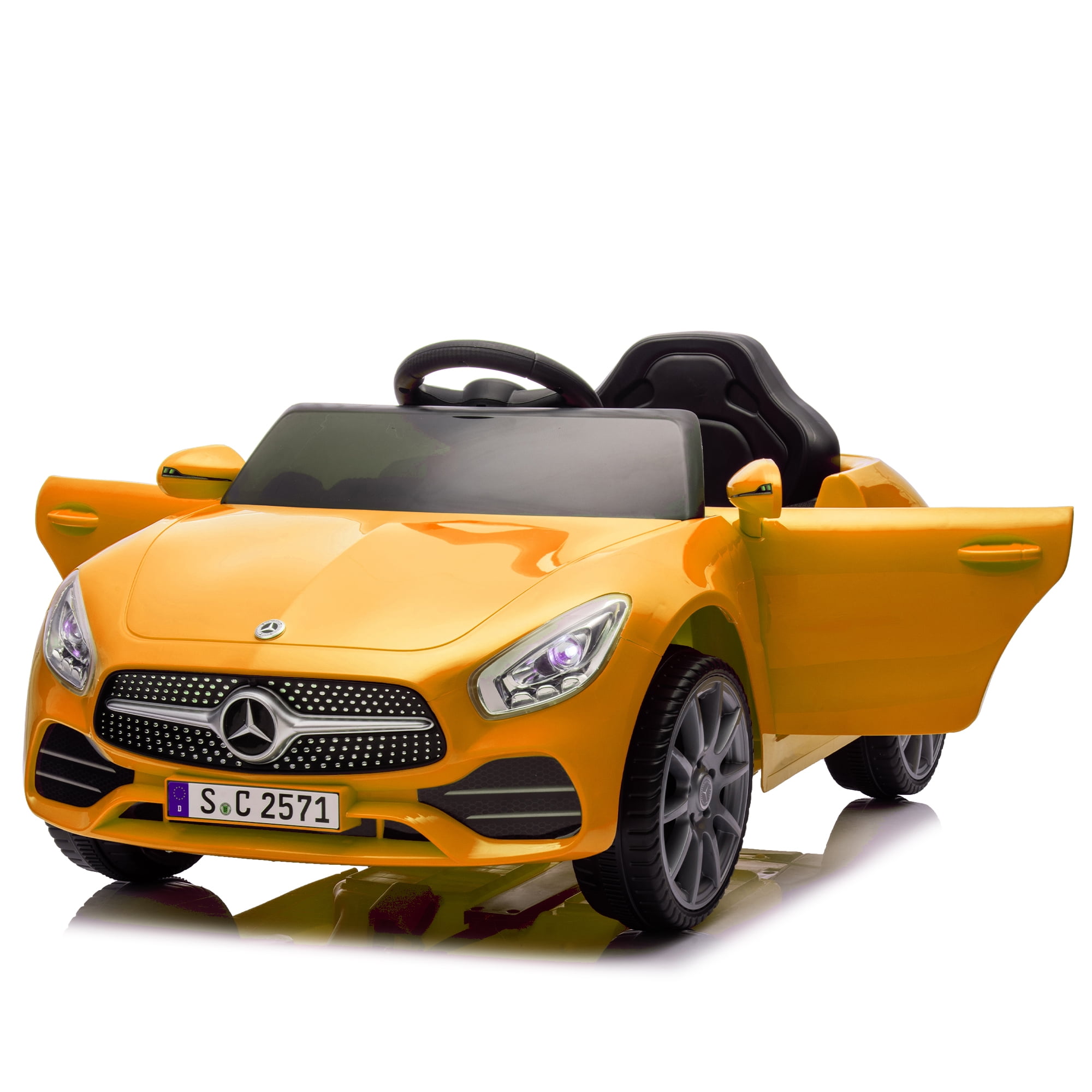 Xuanlur Licensed Benz CLS 350 12V Electric Ride on Toys with Parent Remote Control, Spring Suspension, Electric Car for Kids, Power Car Wheels with Bluetooth Music, LED Lights (Orange)