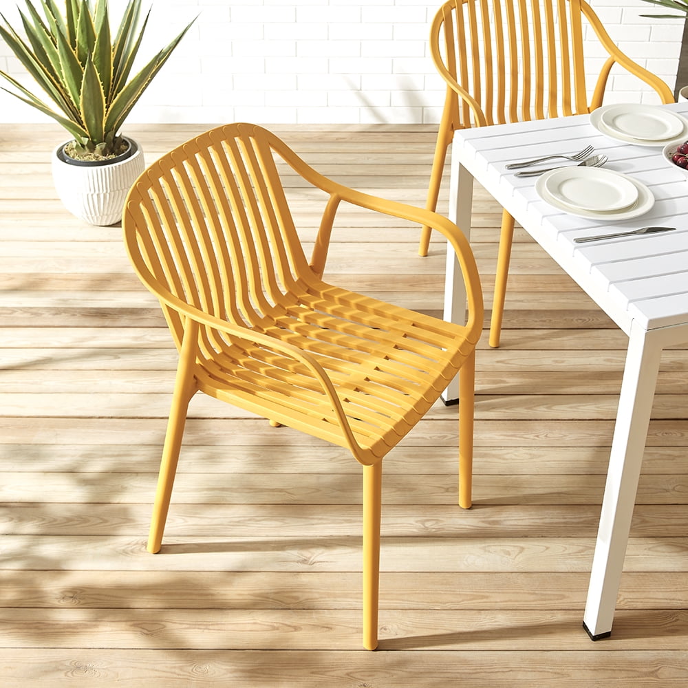 XDECO Stackable Dining Chairs Set, Breathable Modern Indoor/Outdoor Chair with Armrests & Backrest for Patios, Cafes,Home/Commercial Use, 250lbs Heavy Duty, Yellow
