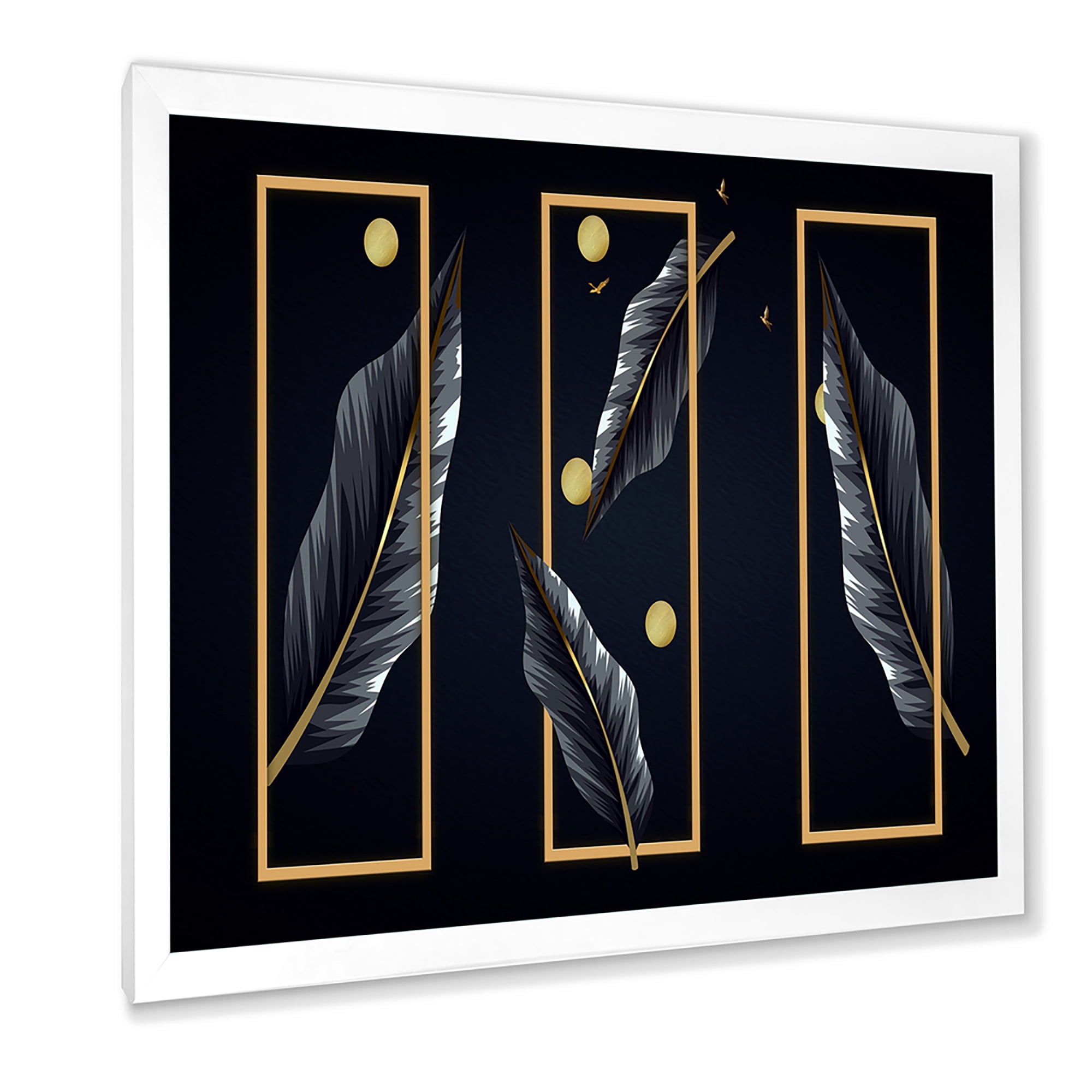Designart 'Black Tropical Leaves Under Golden Rectangles' Modern Framed Art Print