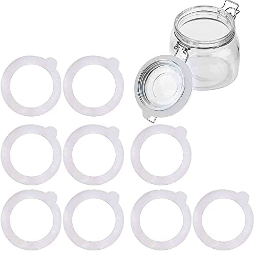 Silicone Replacement Gasket,Airtight Rubber Seals Rings for Mason Jar Lids,Leak-Proof Canning Silicone Fitting Seals for Glass Clip Top Jars (White,10pcs)