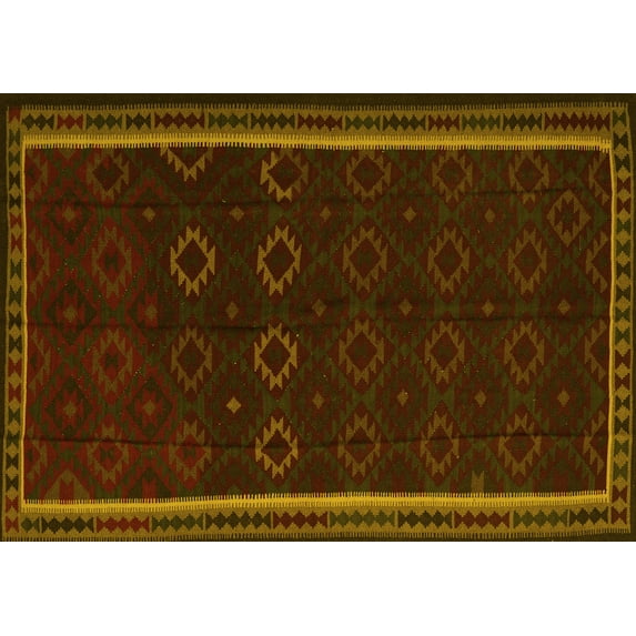 Ahgly Company Machine Washable Indoor Rectangle Persian Yellow Traditional Area Rugs, 5' x 8'