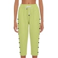 thumbnail image 6 of Spring Summer Linen Pedal Pushers For Women High Waist Straight Leg Side Button Design Breathable Casual Beach Capris Green S, 6 of 7