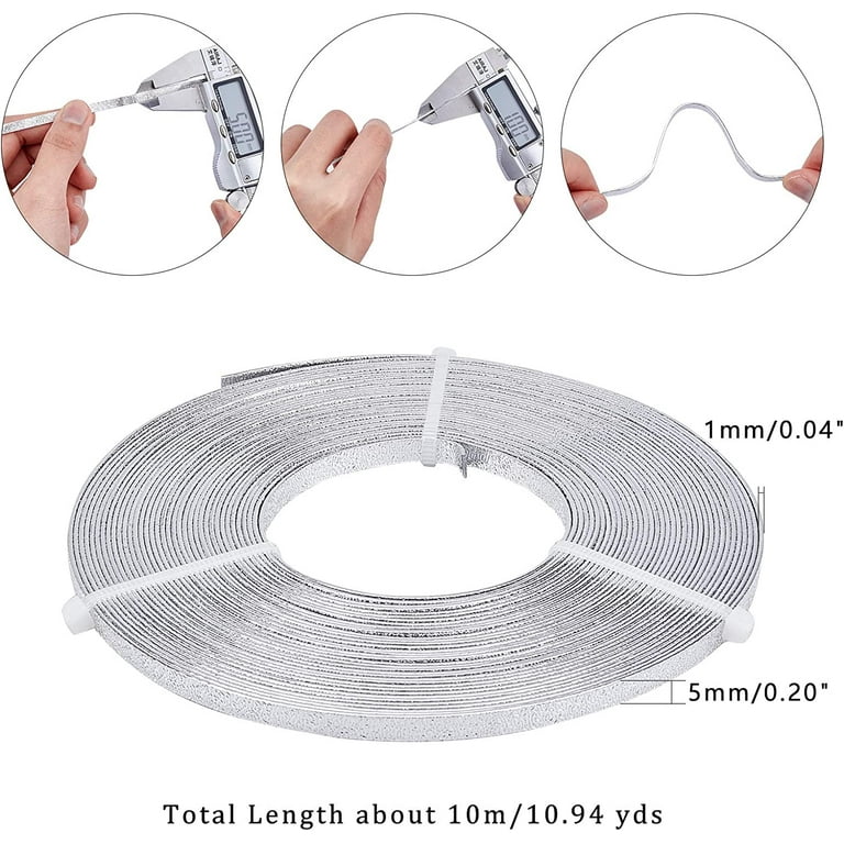 10m (33FT) Aluminum Flat Wire 5mm Wide Silver Craft Metal Wire Flat  Artistic Wire Soft Bendable Wire for Jewelry Craft Beading Making 10m/Roll  