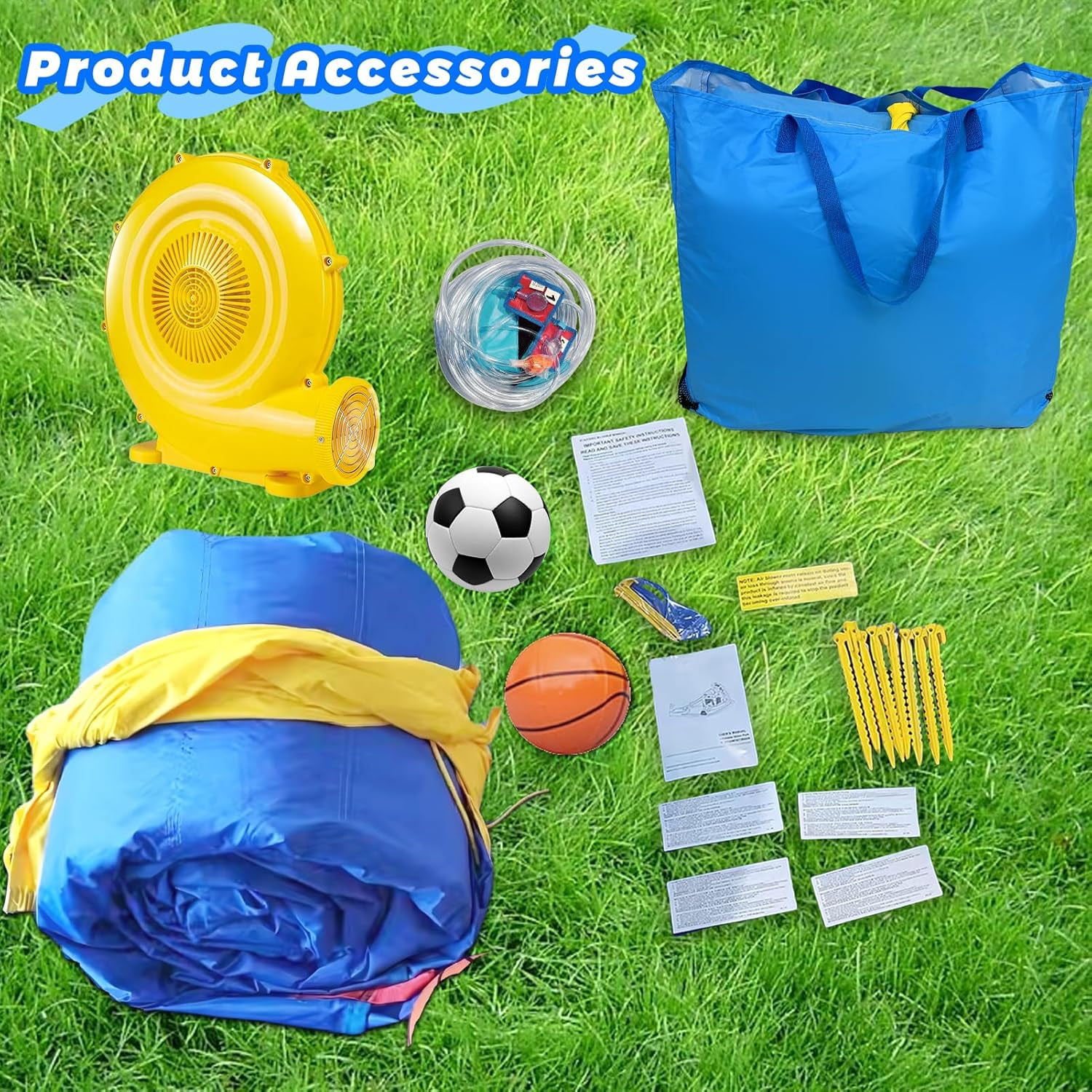 ZOGYMOZ Double Slides Water Park, Inflatable Water Slide Bounce House with Blower, Pool & Basketball & Football Games for Kids Backyard, 227*205*97 inch