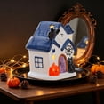 thumbnail image 6 of Lighted Halloween Decorations, Lighted Halloween Village Houses with LED Lights, Ceramics Spooky Town Happy House Ornament for Home and Party Table Desk Mantel(Blue), 6 of 7