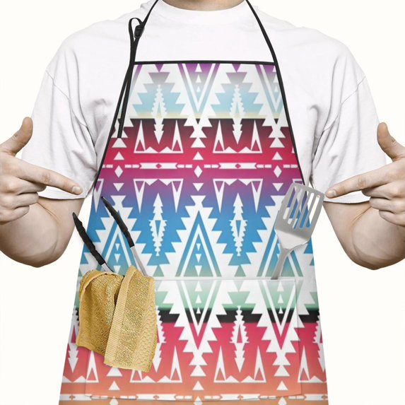 Rainbow Ethnic Pattern Apron-Garden Aprons for Women with Pockets-Cotton Linen Waterproof Kitchen Cooking Gardening Aprons Adjustable for Kitchen,Cooking,BBQ and Salon 33x27 Inch