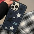 thumbnail image 5 of Compatible with iPhone Case,Cool Denim Fabric Embroidery Star Silicone Camera Lens Protection Soft Shockproof Cover Phone Case (Blue,iPhone 12), 5 of 6