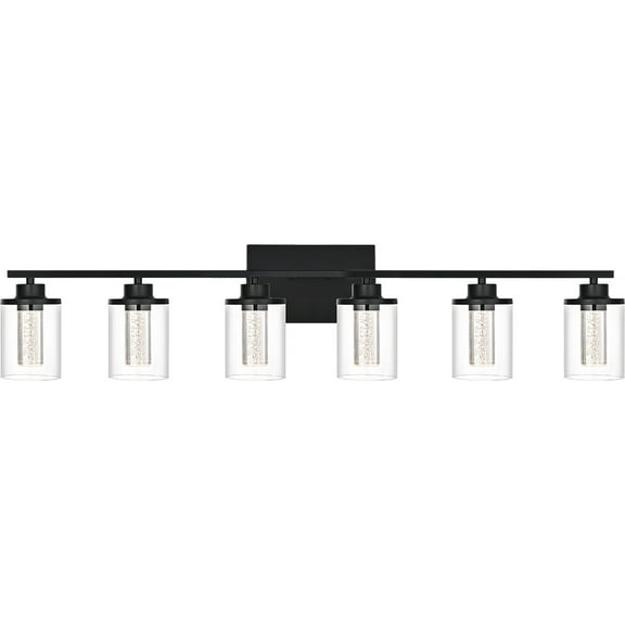 Melucee 5CCT Dimmable LED Black Vanity Lights 6-light, Modern Vanity Lighting Fixtures with Crystal Light Columns and Clear Glass for Bathroom Bedroom