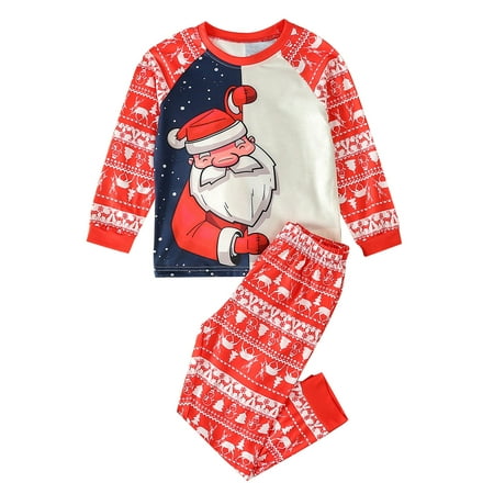 

ELF Kids 2Pcs Christmas Pajamas Set Santa Claus/Tree Print Long Sleeve Crew Neck Tops with Plaid/Elk Print Pants Fall Sleepwear