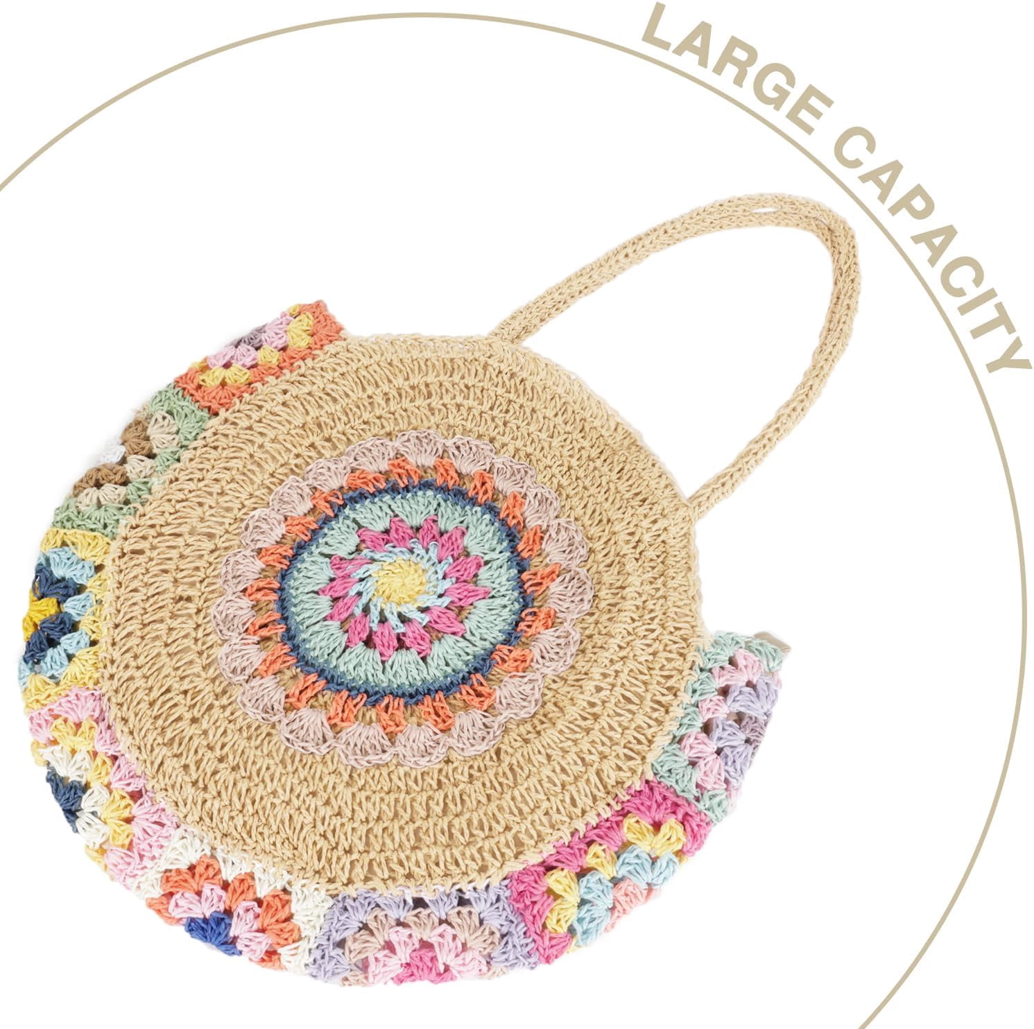 Straw Bags for Women Large Beach Tote Bag Floral Crochet Woven Shoulder Purse Summer Handbag