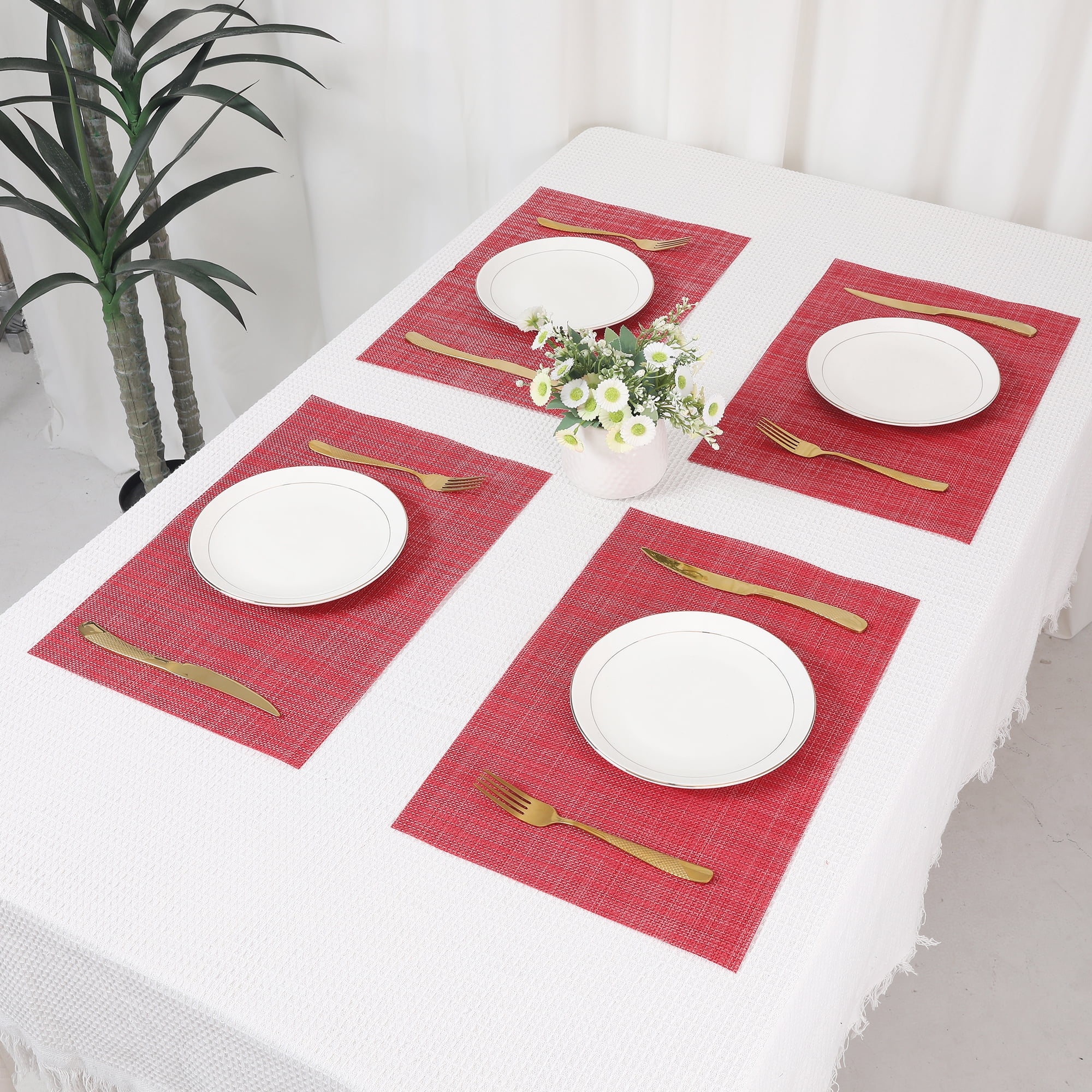 Unique Bargains 8 Pack Washable Placemats for Table Decor Wipeable Place Mat Red 18x12in