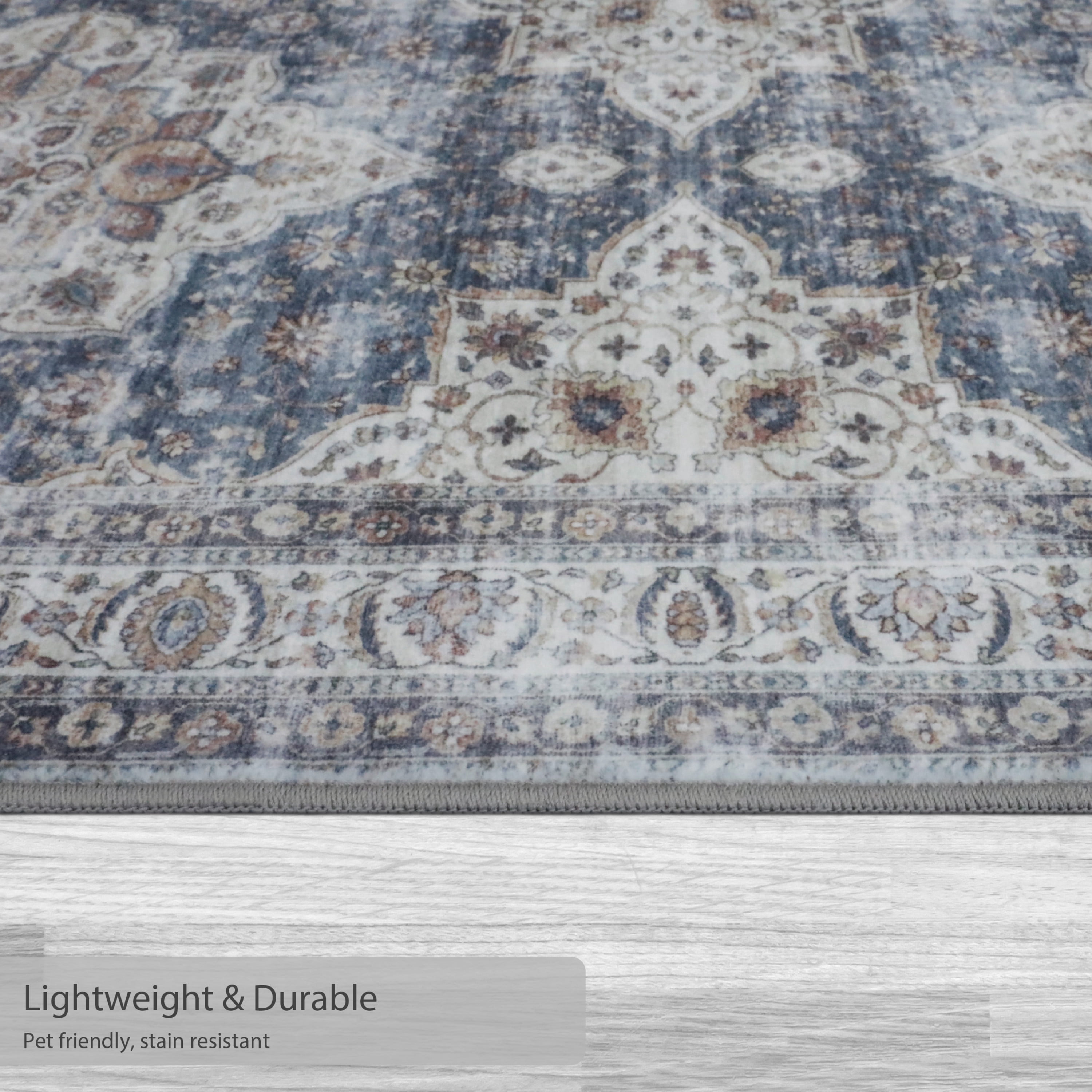 Washable Skid-Resistant Runner Rug Geometric Navy/Cream 24" x 72"