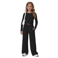 thumbnail image 6 of GiLiling Girls 2 Piece Set Fall Winter Outfits Lounge Sets Long Sleeve Top Wide Leg Pants Sweatsuit Clothing Athletic Outfit (Black, 5-6 Years), 6 of 9
