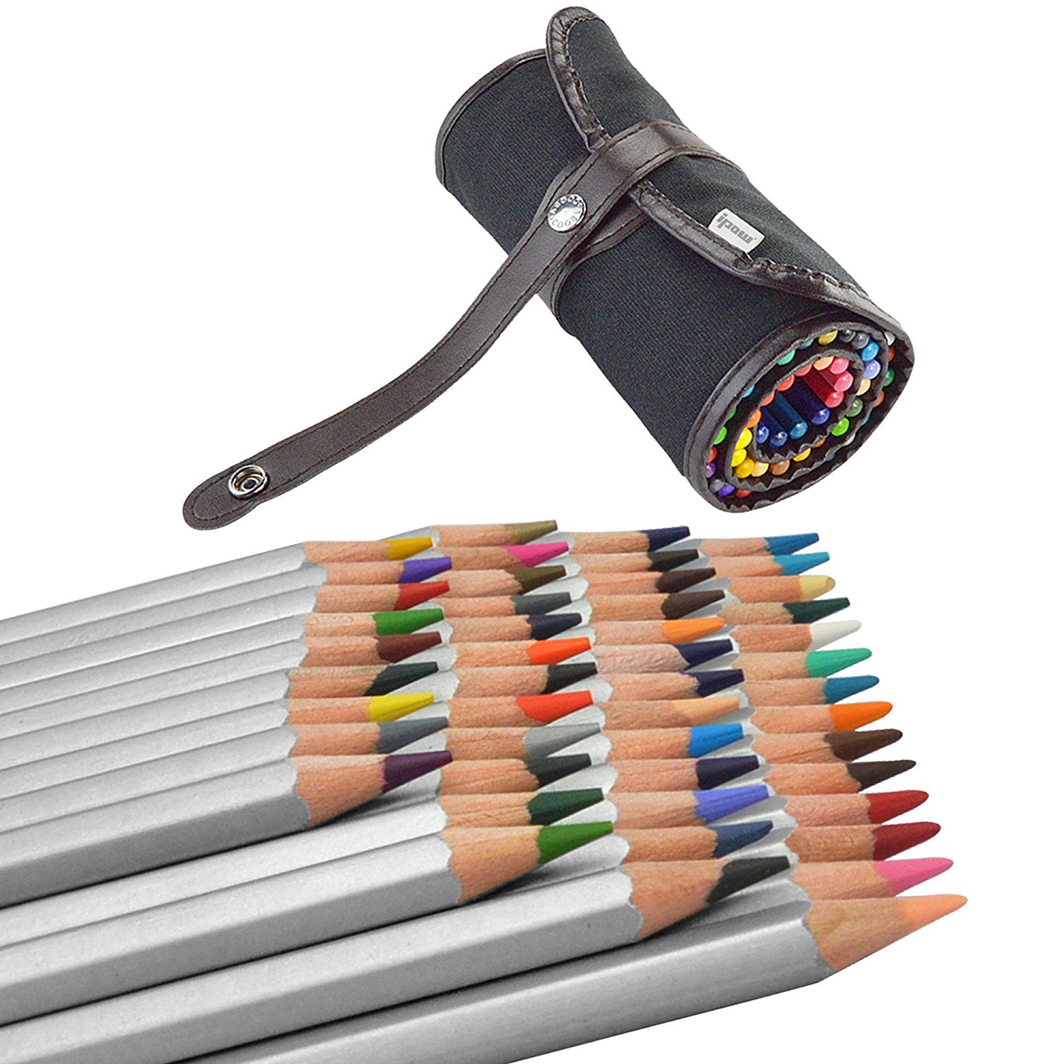 IPOW 48 Slots Colored Pencil Case Canvas Pencil Holder Large Capacity Pencil Roll up Wrap for