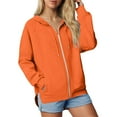 thumbnail image 2 of BXJX Women's Lightweight Hoodie- Casual Lightweight Zip-Front Adjustable Drawstring Thin Casual Jacket with Pockets Orange Size M, 2 of 5