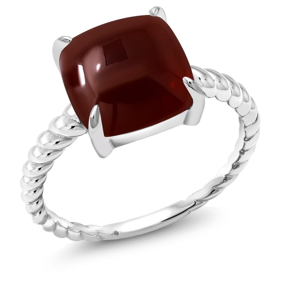 Gem Stone King 925 Sterling Silver Red Garnet Women Ring (5.55 Cttw, Cushion Cabochon 10MM, Size 8)