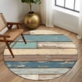 thumbnail image 3 of Blue Brown Beige Farmhouse Round Area Rug 5 FT, Non Slip Bedroom Rugs, Vintage Wood Washable Soft Circular Carpet Non-Shedding Floor Mat for Kitchen Dining Room Foyer Balcony Dorm, 3 of 8