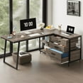 thumbnail image 3 of Reversible L-Shaped Desk with File Cabinet - 53"W×19.7"D, 2 Drawers, 2 Open Shelves, Industrial Style - for Home Office, Gaming & Study, 3 of 8