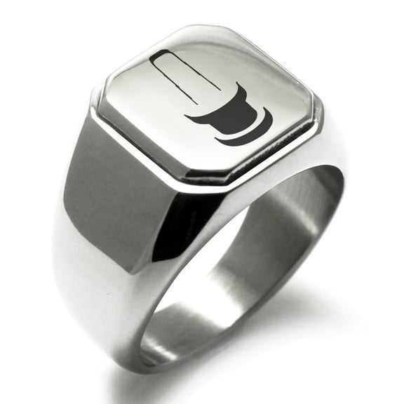 Stainless Steel Letter I Initial 3D Monogram Engraved Engraved Square Flat Top Biker Style Polished Signet Ring