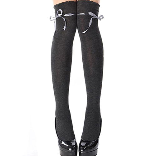 Cute Girl Bowknot Lace-up Stockings Hold-ups Lady Over the Knee Socks Thigh High