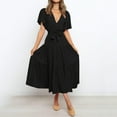 thumbnail image 3 of Vestido boho de playa de verano para mujer: vestido midi sin mangas de color liso con volantes, cuerpo fruncido y espalda descubierta, 3 of 7