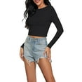 thumbnail image 1 of xiaxaixu Women Solid Color Crop Tops Crew Neck Long Sleeve T-Shirts Spring Fall Slim Fit Shirts Streetwear, 1 of 5