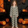 thumbnail image 2 of CUZIBR Girls Outfits Cartoon Print Lapel Collar Long Sleeve Blouse Pants Halloween Graphic Sleepwear Cozy Home Pajama Sleepwear Outfit Comfortable Nightwear Clothes Sets,5-White,9-10 Years, 2 of 4
