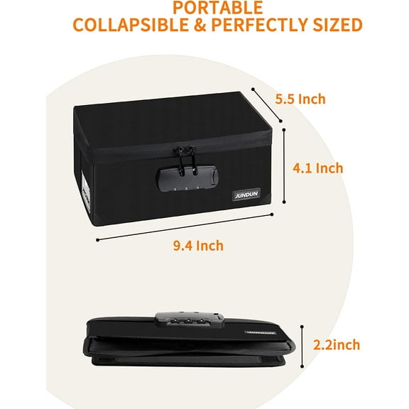 Index Card Holder with Lock,Collapsible Fireproof Index Card Box fits 1200 3x5-Inch Flash Cards - Business, Recipe, or Note Card Storage Boxes - Black