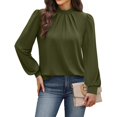 thumbnail image 6 of WTOBBY Women's Fashionable Elegant Top with Chest Pleated Detail and Stand Collar, Long Sleeve Solid Color Design, Perfect for Stylish Outfits and Formal Casual Wear,Army Green L, 6 of 6