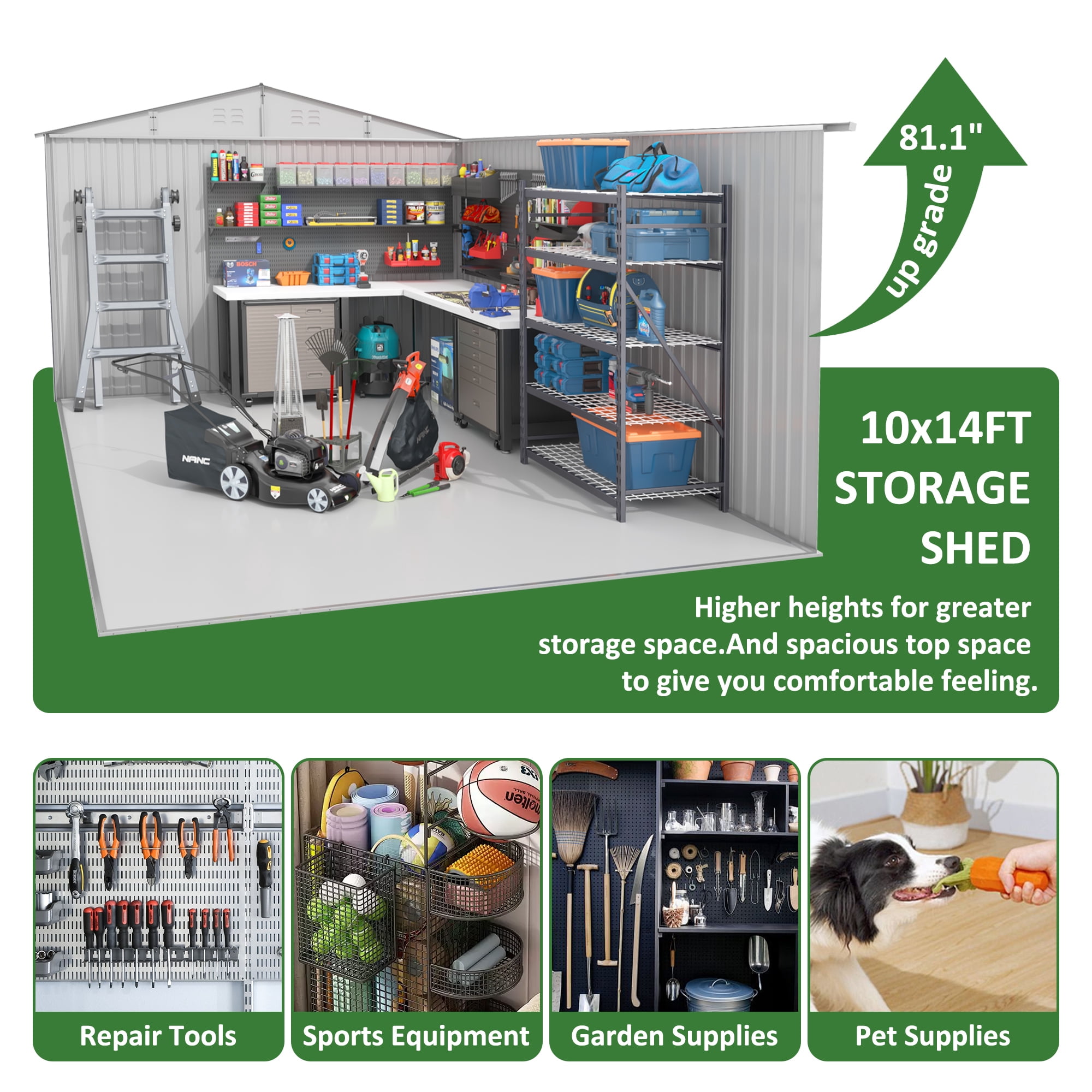 NETAJE 10'x14' Outdoor Metal Shed , Storage Shed with Updated
